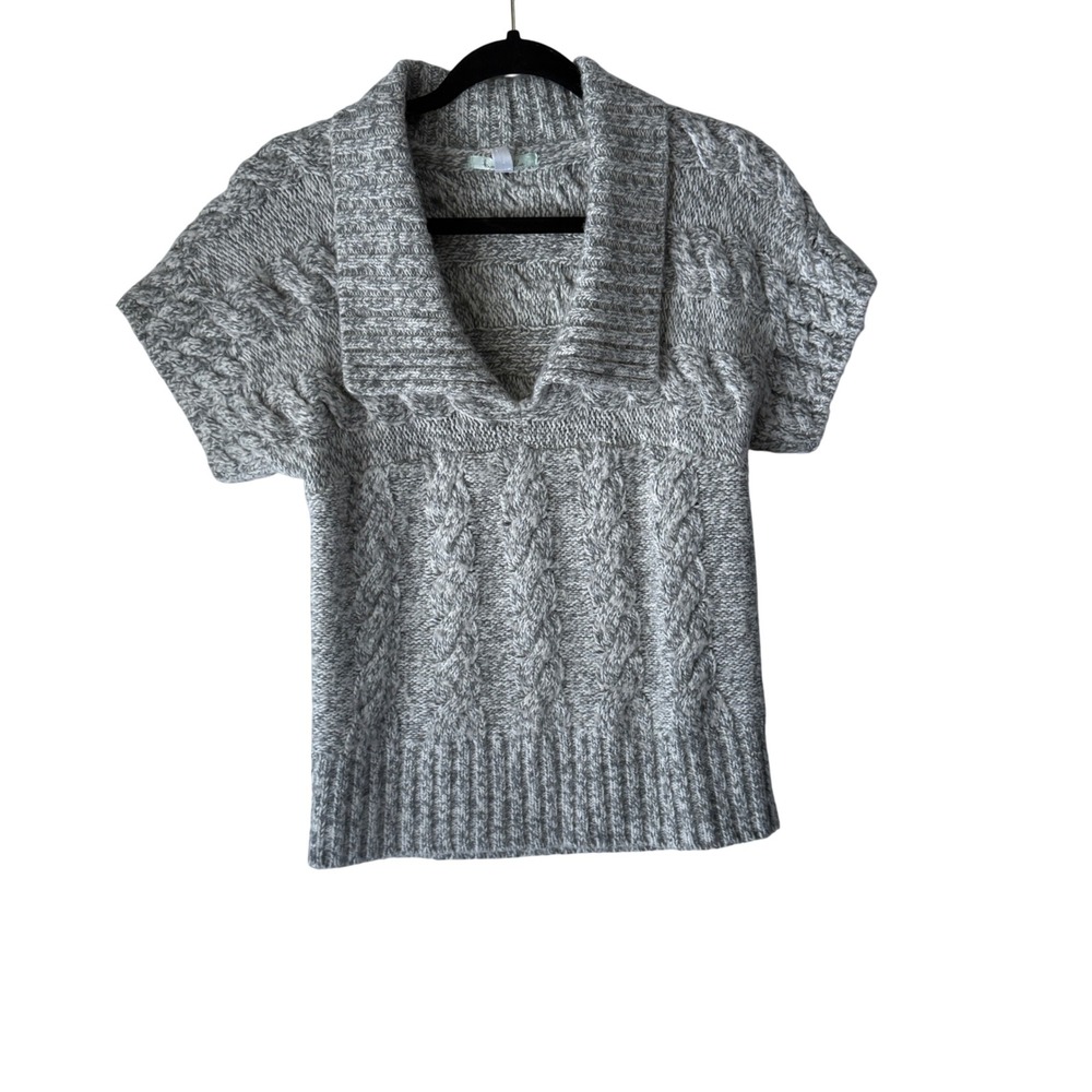 Anthropologie Kimchi‎ Blue Cable Knit Gray Sweater Sm Preppy Gilmore Girls